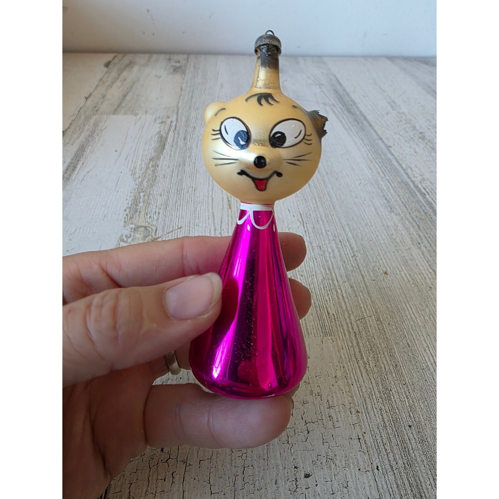 Vintage Italy AS IS cat glass ornament Italian Xmas tree